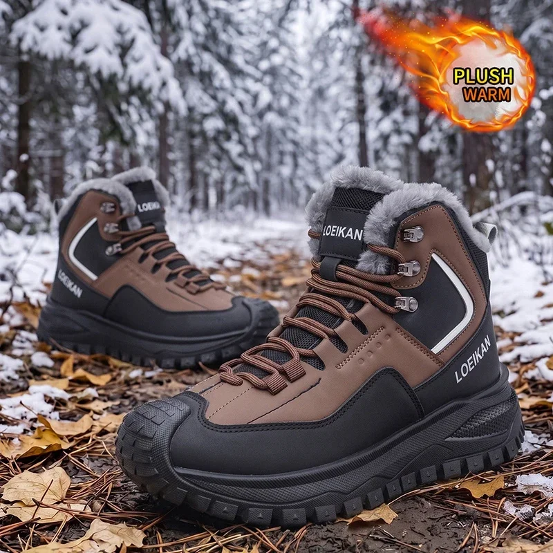 Modische Herren-Winterstiefel mit Flauschigem Plüschfutter, Schnürung, Hohem Schaft und Dicker Sohle für Kaltes Wetter – Detail 8