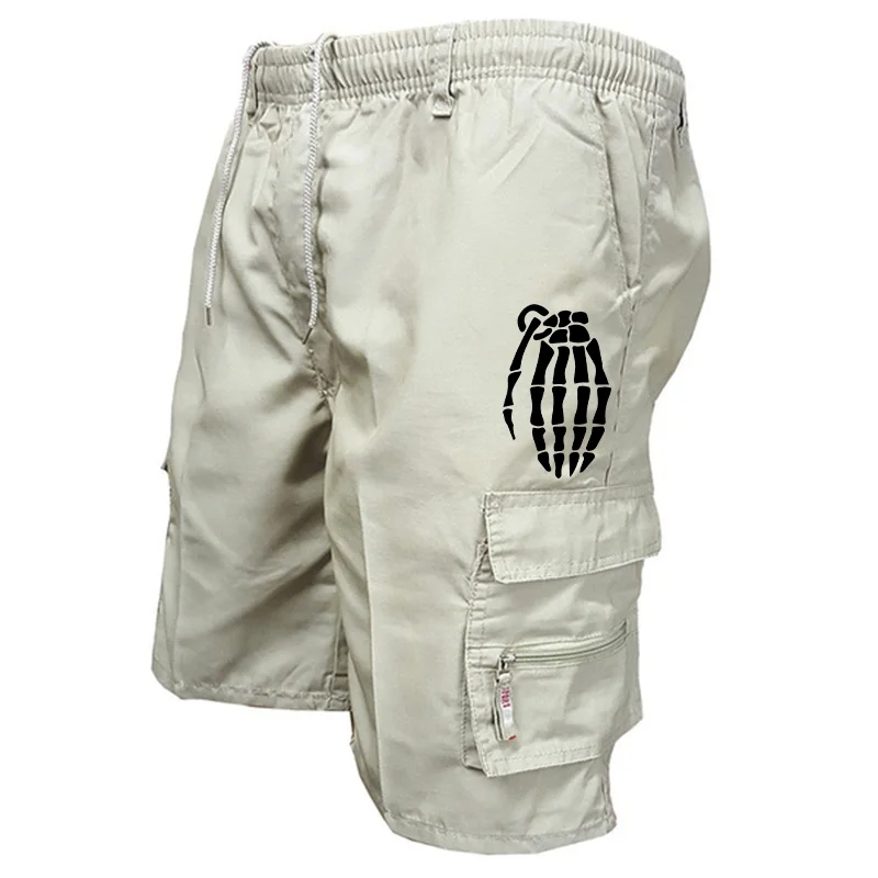 Summer New Wave Men's Shorts Skull Grenade Printed Men's Leggings Casual Jogging Shorts Loose Multi Pocket Camouflage Work