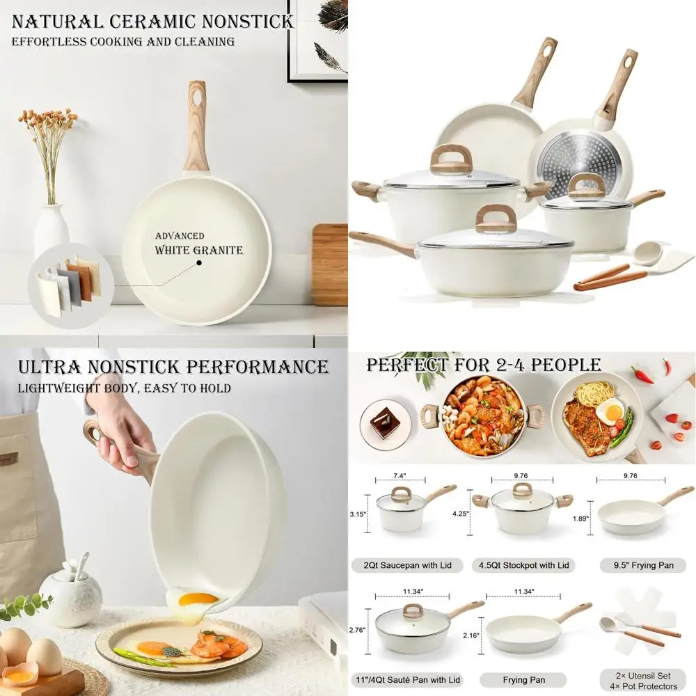 

14-Piece Granite Nonstick Cookware Set with Induction-Ready Pans, Frying Pan, Saucepans, and Large Casserole, Free of PFAS, PTFE