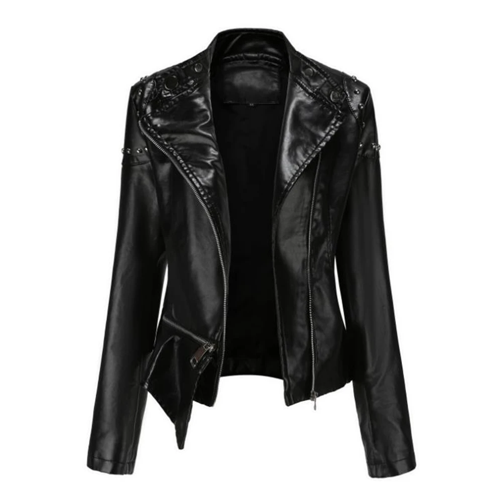 Frühling Herbst Frauen Kunstleder Jacke Damen solide Pu Mantel Reiß verschluss Biker Mantel weibliche lässige Leder Outwear 3xl wasserdicht