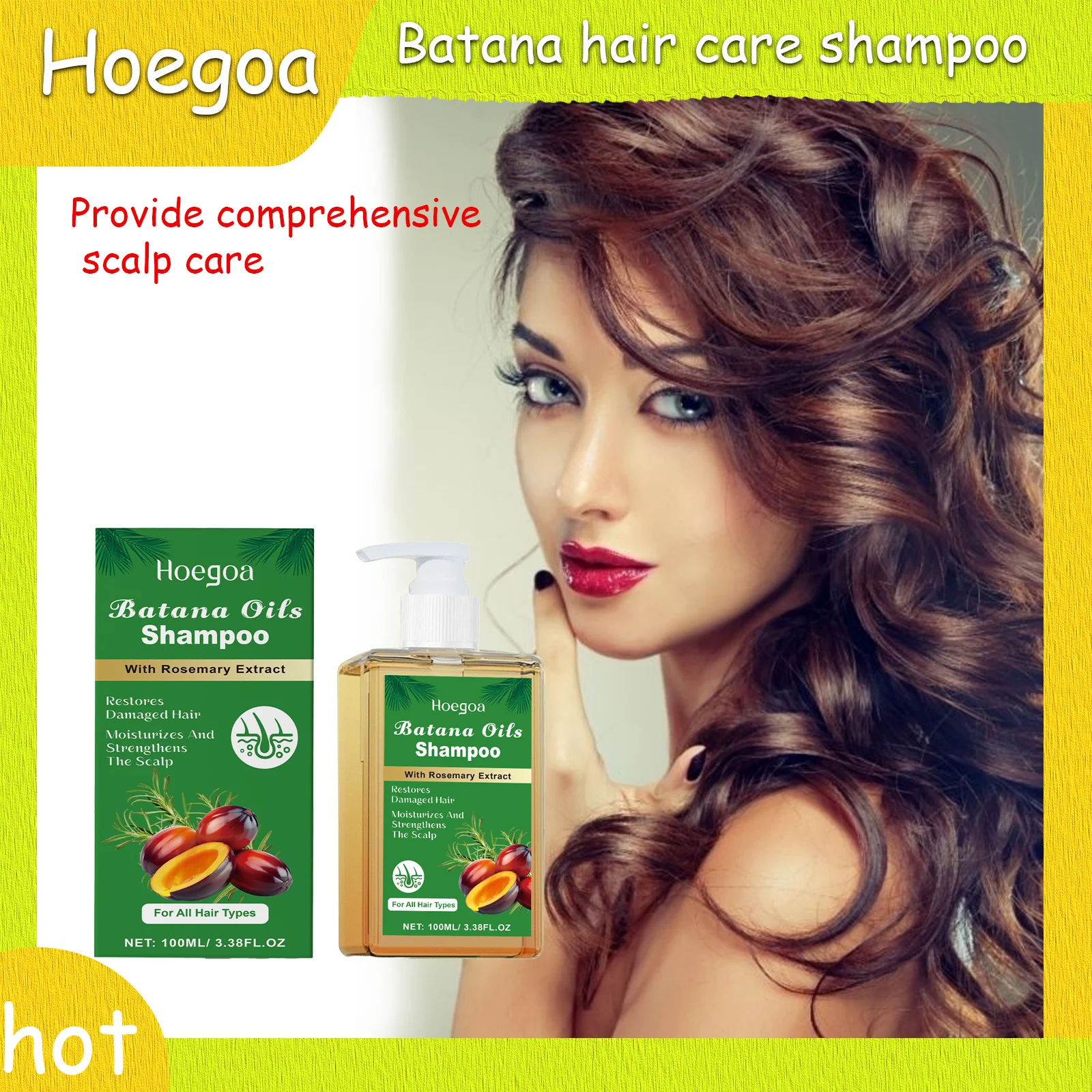 HOEGOA 100ml Batana Oil Shampoo Nourishing Cleaning Dandruff Soothing Scalp Treatment Anti Hair Loss Control Oil Hair Growth