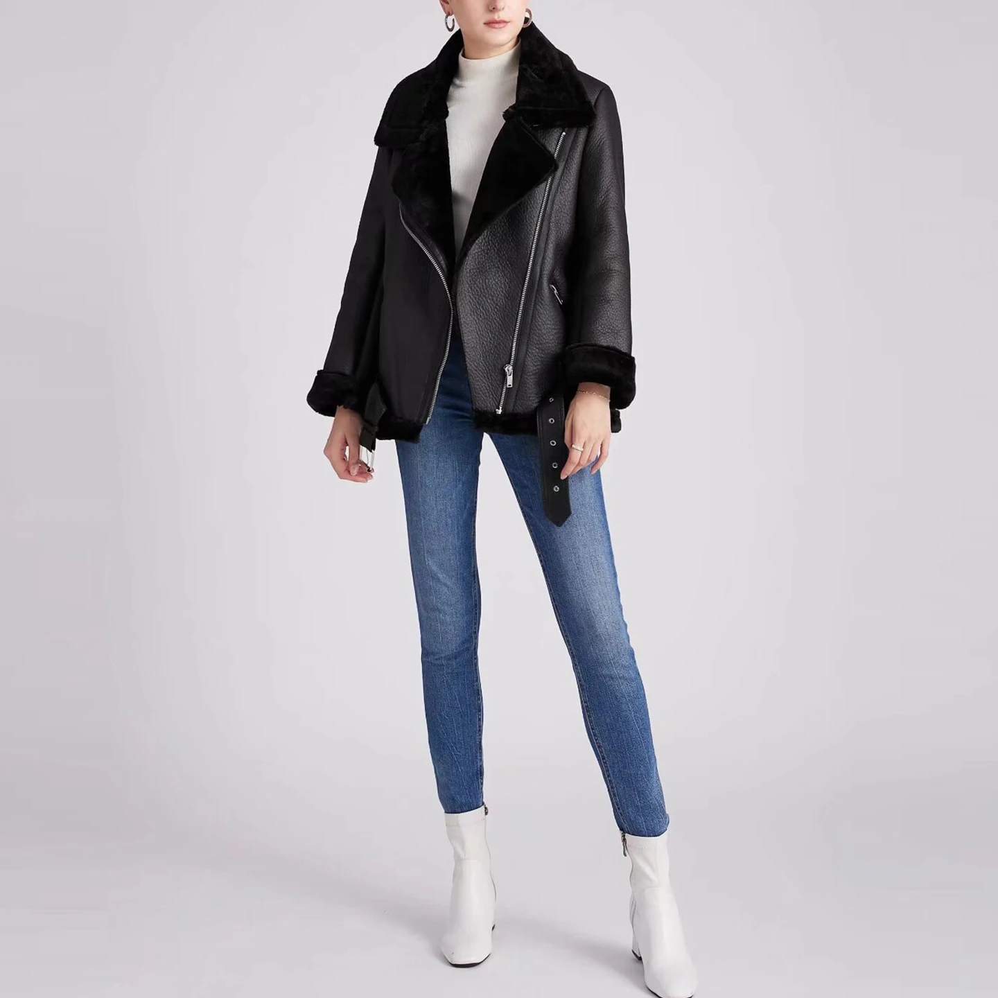 Z 2025 جديد Ele ملابس مزدوجة الجوانب Faionable Jaet حامل نسائي مناسب ملابس خارجية سحاب إغلاق طويل Sve #2