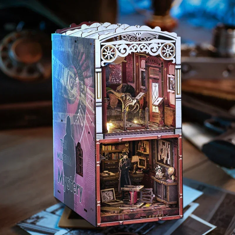 

The Museum Mystery DIY Wooden Book Nook Shelf Insert Kit Miniature Model Kits Bookshelf Bookend for Friends Birthday Gifts