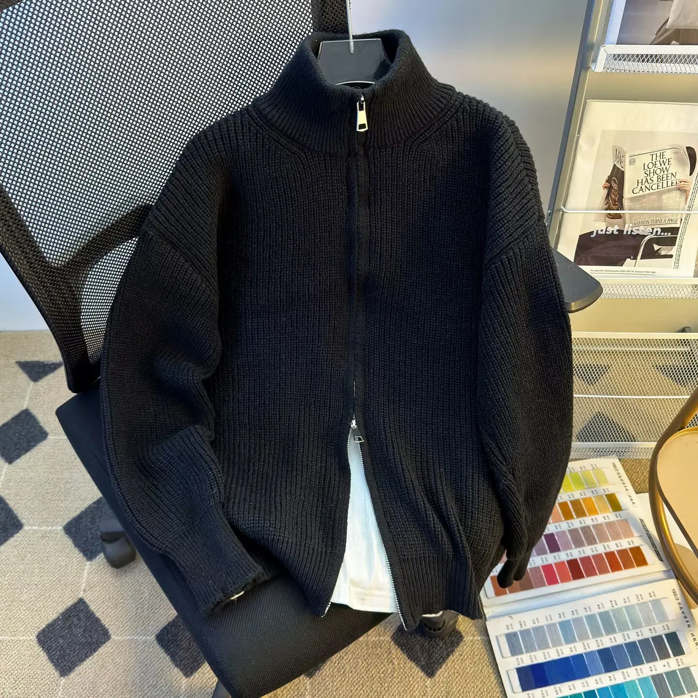 

Loose Fit Long Sve Knitted Cardigan Men's Autumn Winter plus Size f High Collar Lazy Sle Stand Collar Sweater Jaet