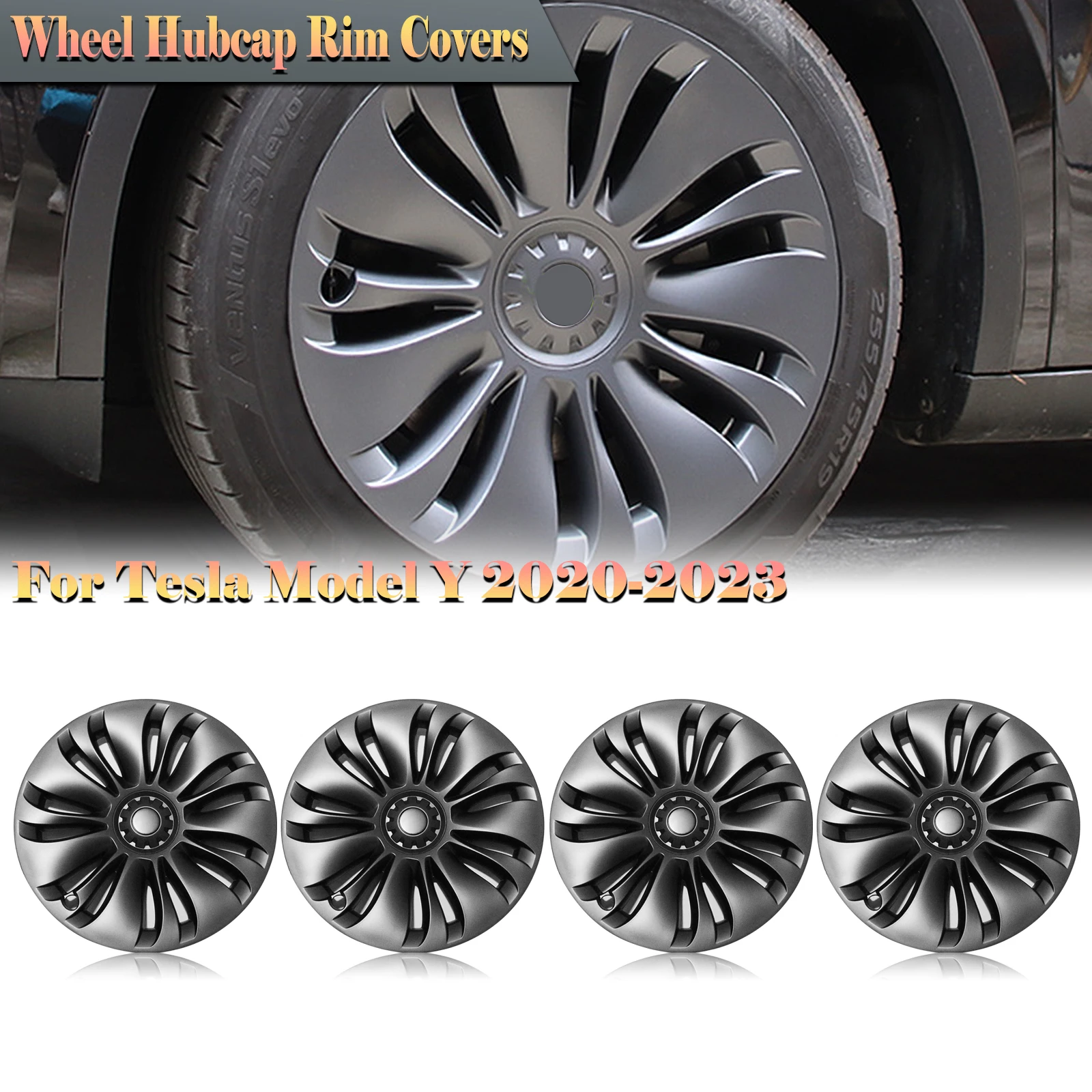 

4pcs/set 19" Wheel Cover Hubcaps Rim Cover For Tesla Model Y 2020 2021 2022-2024 Turbine Style Gray 19 Inch Full Hub Caps Kit