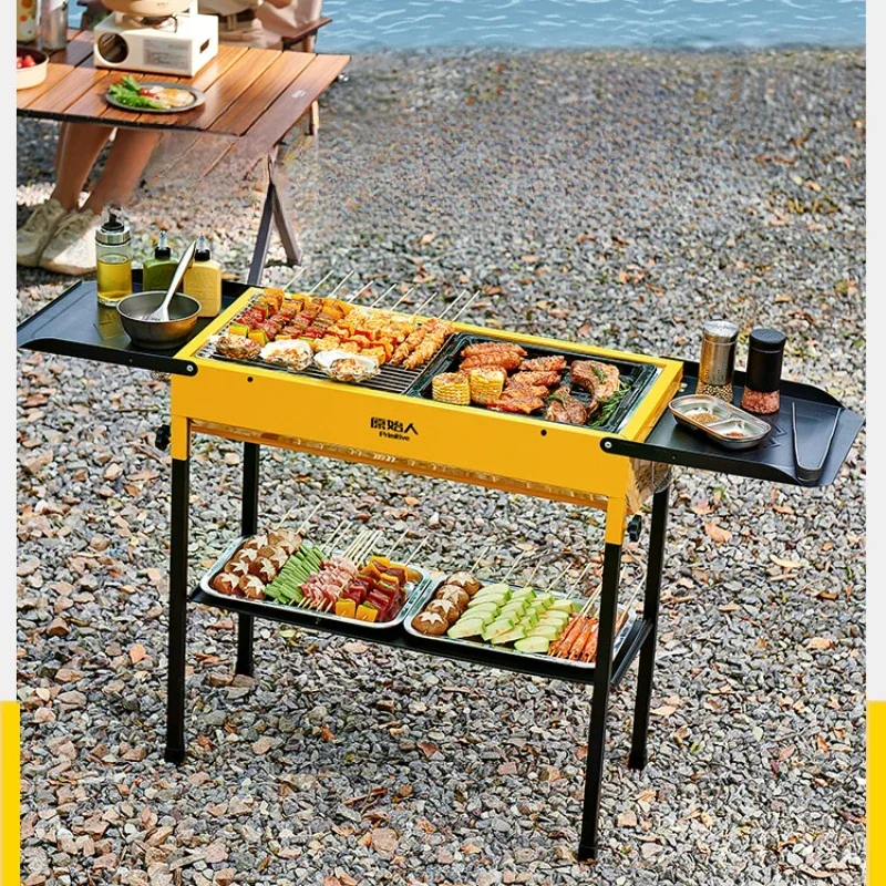 Smokeless Outdoor BBQ Grill, Home Barbecue Roaster, Heavy-Duty Charcoal Grill, Tools and Accessories