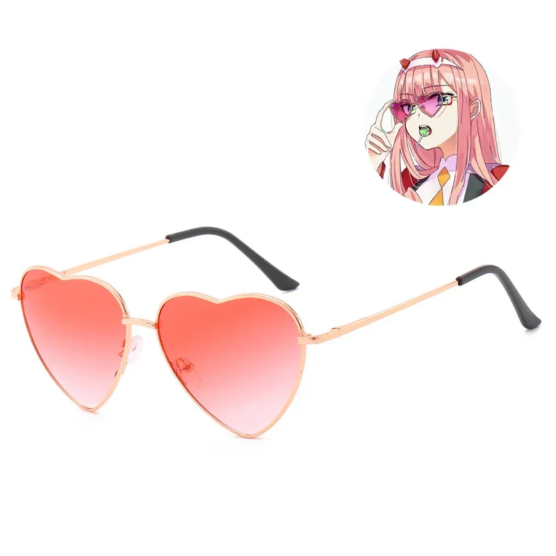 DARLING in the FRANXX Zero Two Cosplay Prop Rosa gafas corazón Metal gafas de sol para mujeres niñas regalos de fiesta de Halloween