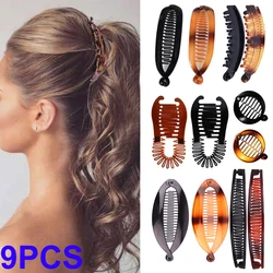 3/6/8/9PCS Banana Hair Clips Ponytail Holder Elastic Hair Combs Large Fishtail Hair Claw Hair Styling Barrettes Hairpins Sets