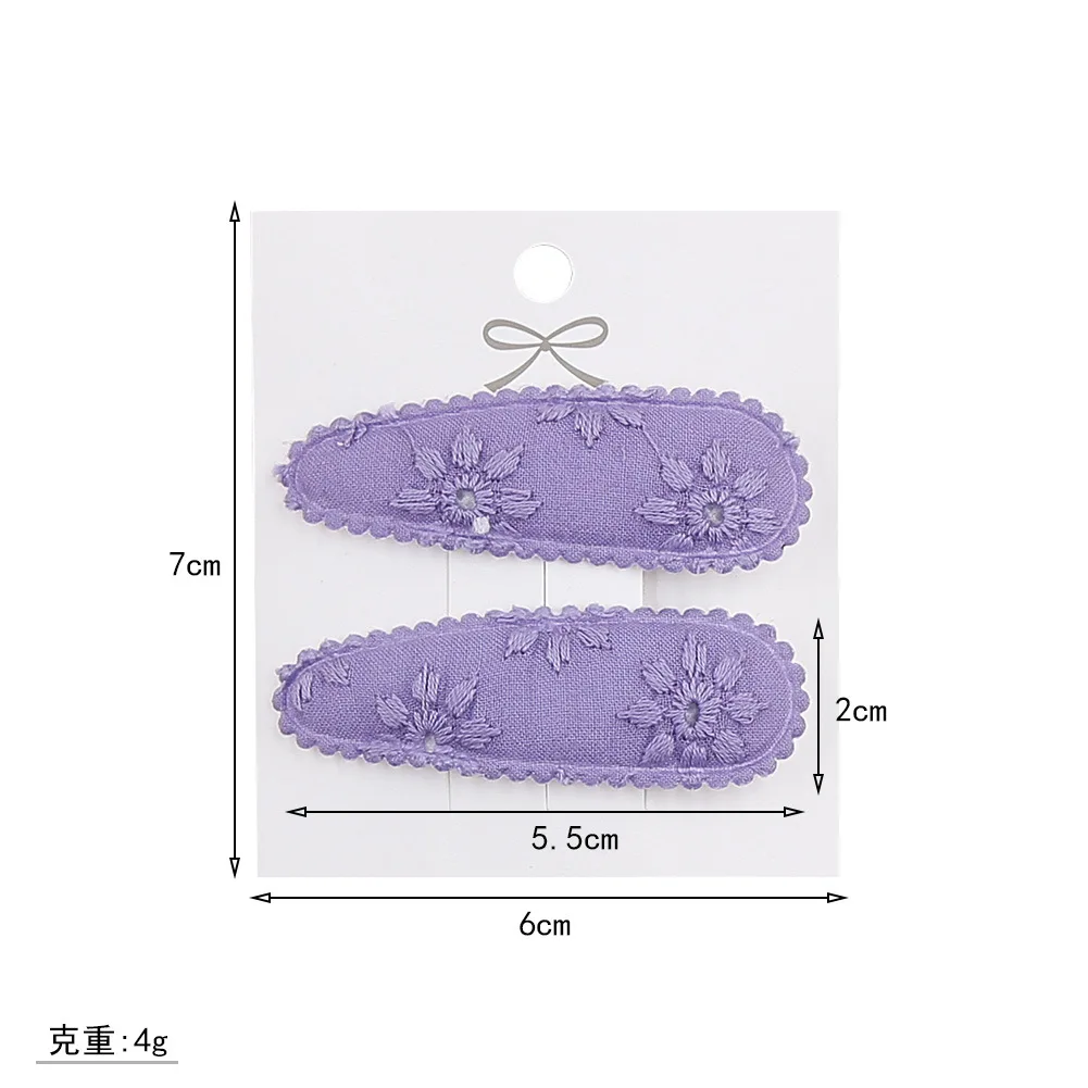 2pc Blumendruck 2 Zoll Basic Snap Baby Haar Tropfen Clips Spitze Stickerei Haar Klemme Pins Haarnadeln Baumwolle Plaid BB Haarspangen Mädchen – Detail 7