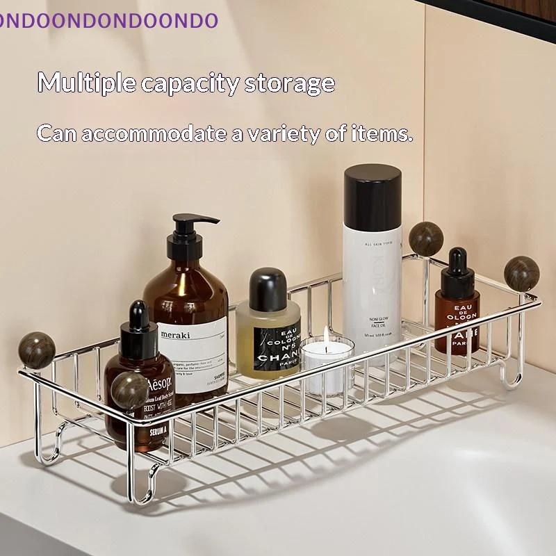Stainless Steel Countertop Drain Rack Rust Proof Coating Wood Knobs For Bathroom Kitchen Toiletries Storage Organization