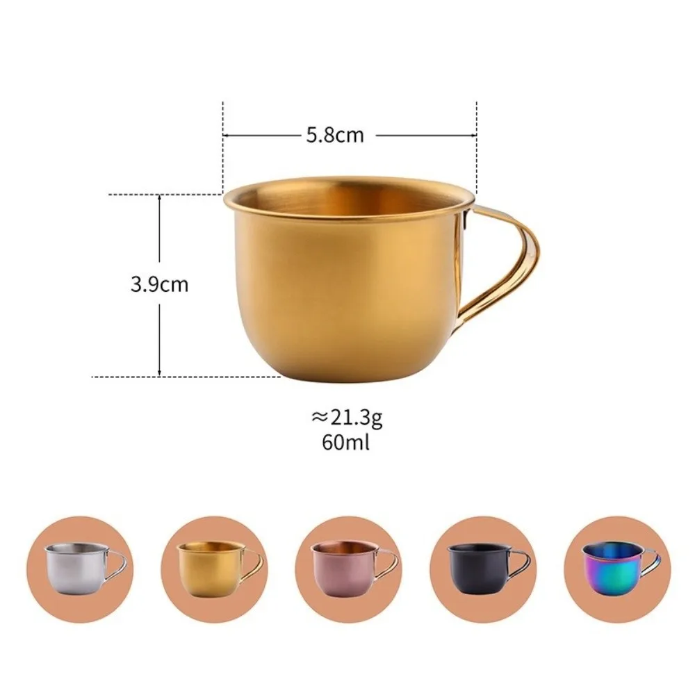 New 304 Stainless Steel Mini Tea Cup with Handle 60ml Capacity Coffee Mug Portable Small Capacity Rice Wine Cup Korean Style