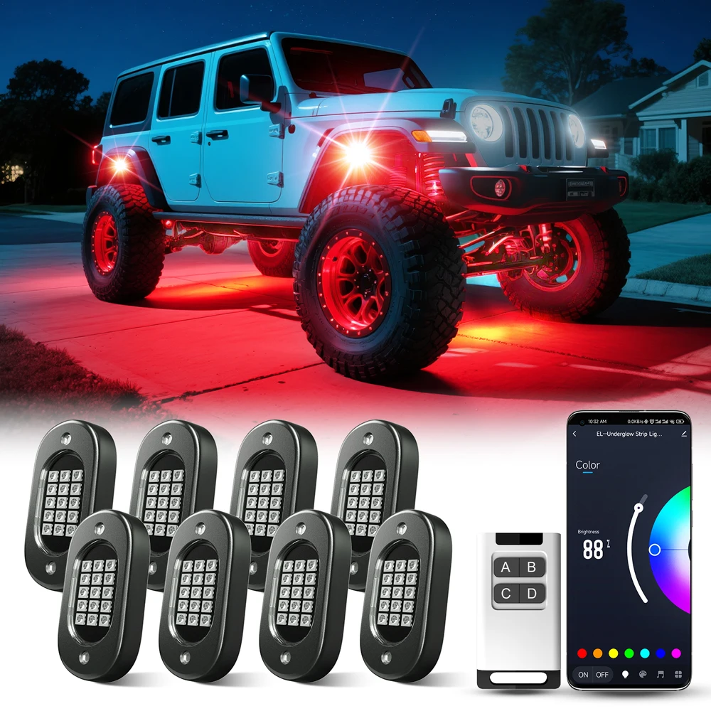 

Car Underglow Chassis Lights Multicolor Wireless Control RGB Waterproof Durable Off-Road Fit Trucks Jeeps SUVs LED Rock Lights