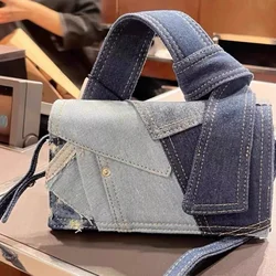 Korean Fashion Denim Women's Handbags All-match Patchwork Shoulder Bags Commuter Top Handle Bags Mini Square Bags for Ladies