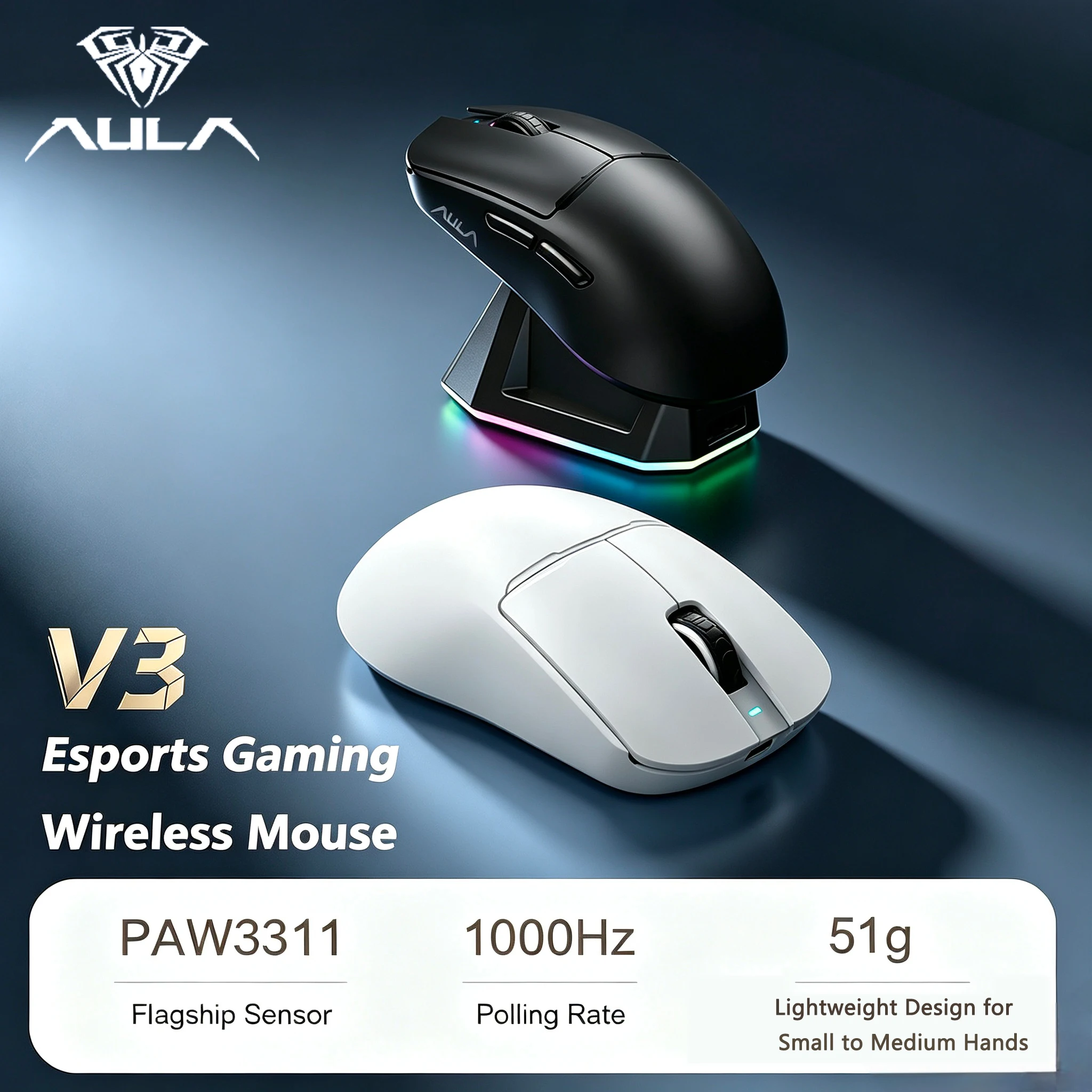 AULA V3 Esports Gaming Mouse PAW3311 Dual 1K Polling Rate Tri‑Mode Lightweight Bluetooth Wireless Mouse for PC Gamer Accessories