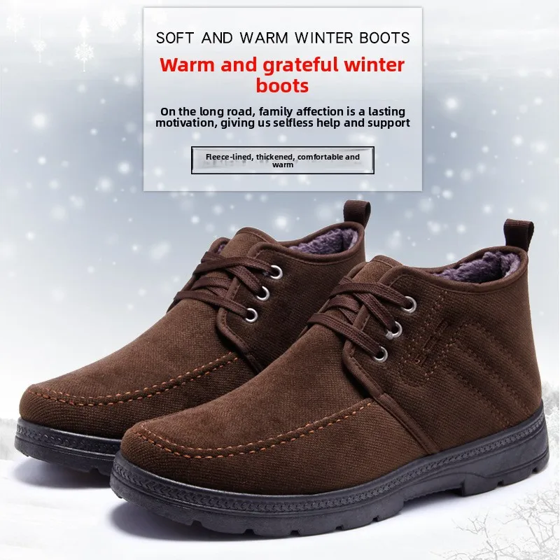 Herren Winterstiefel, Schnürstiefel mit Fleece-Futter, knöchelhohe Stiefeletten, rutschfeste, dicke Sohle, warm, für ältere Herren, lässige Baumwollschuhe. – Detail 6