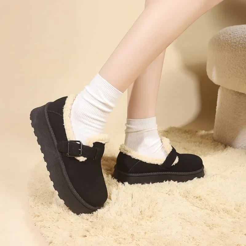 2024 Winter Women Short Plush Warm Snow Boots Casual Shoes New Suede Fur Chelsea Ankle Boots Flats Platform Ladies Shoes Botas