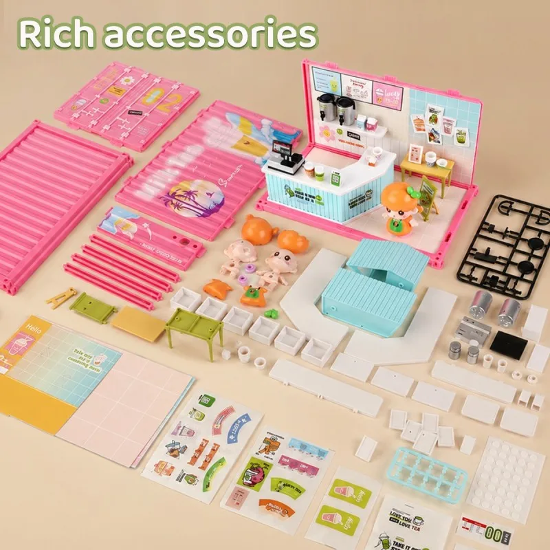 New container convenience store with lights 3D three-dimensional DIY hand-assembled micro-scene hut ornament