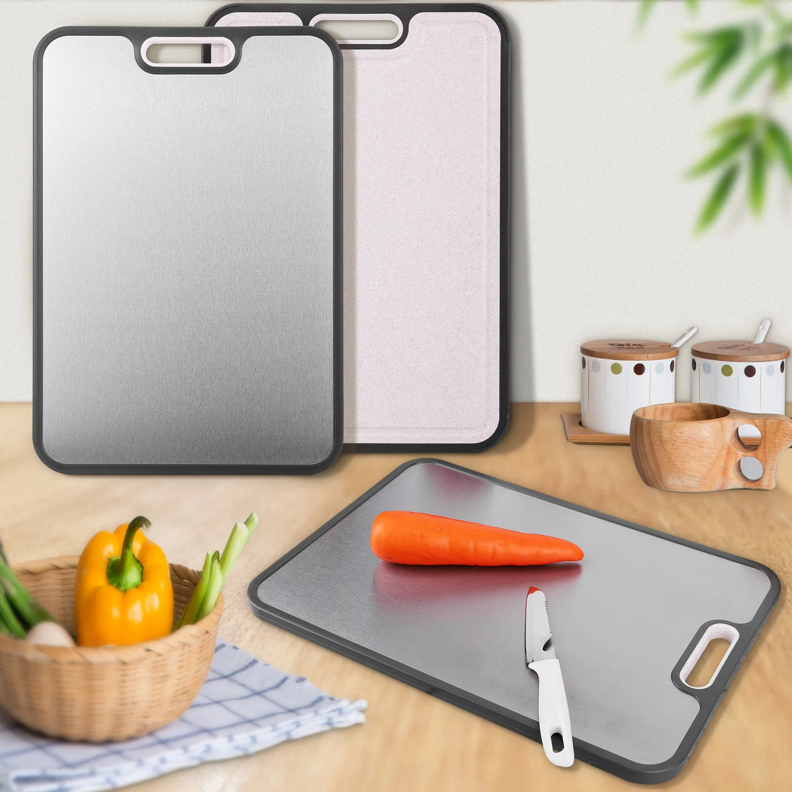 

Rounded Edge Cutting Board Reusable Double Sided Steel Cutting Board Thicken Large Meat Chopping Board Multi-Purpose Kitchenware