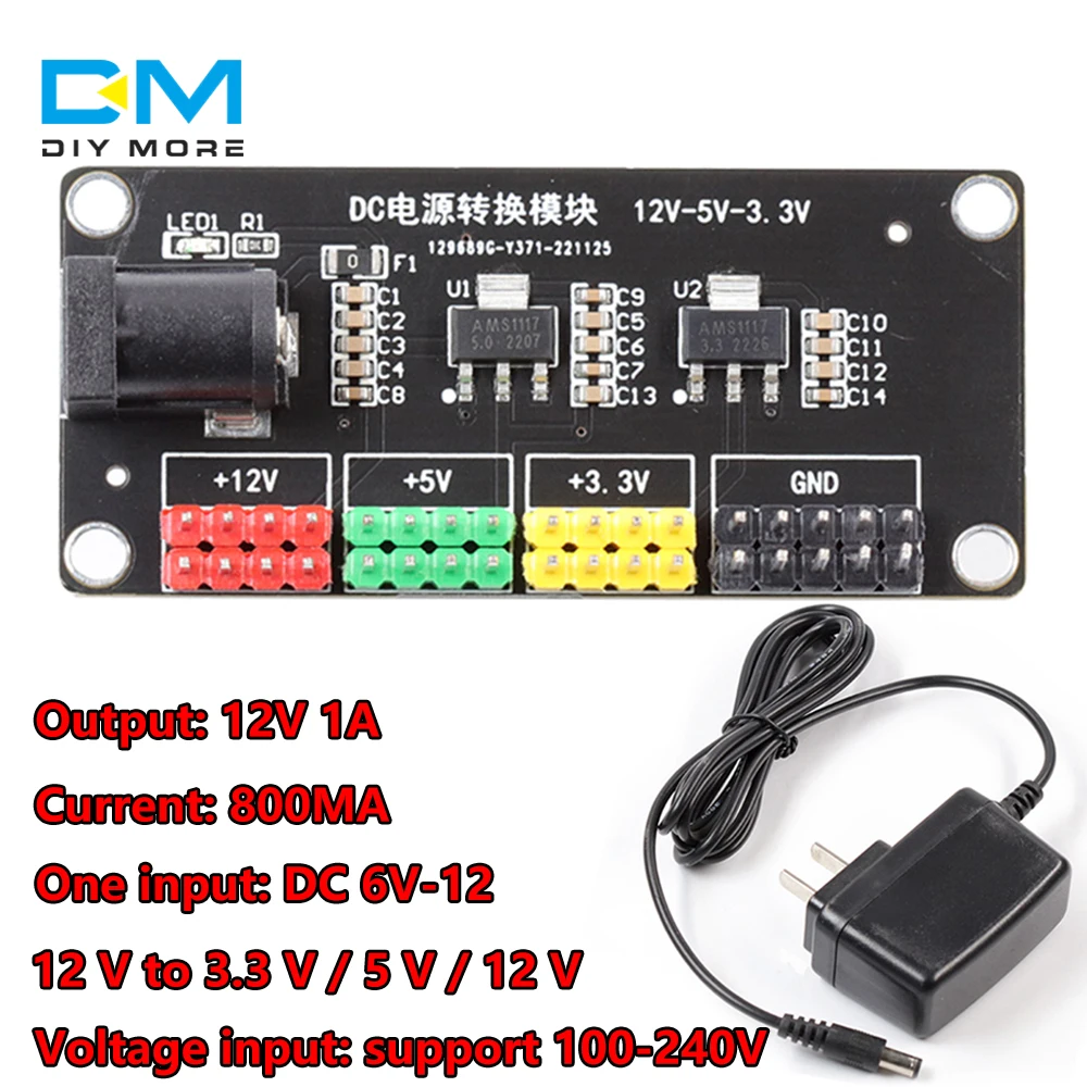 diymore 12V to 3.3V 5V 12V DC-DC Voltage Converter Multi-Output Step-Down Power Supply Module DC6-12V Buck Module DIY Kit