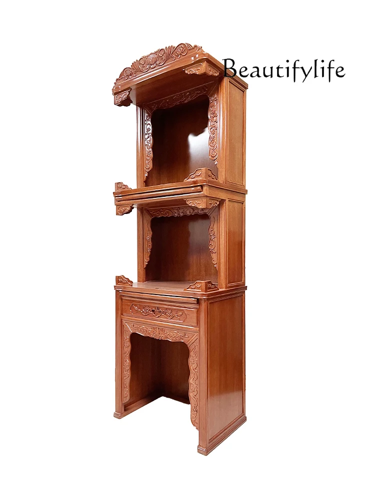 Solid Wood Three-Layer Altar Cabinet Household Buddha Niche Buddha Cabinet Ancestor Altar Worship Table