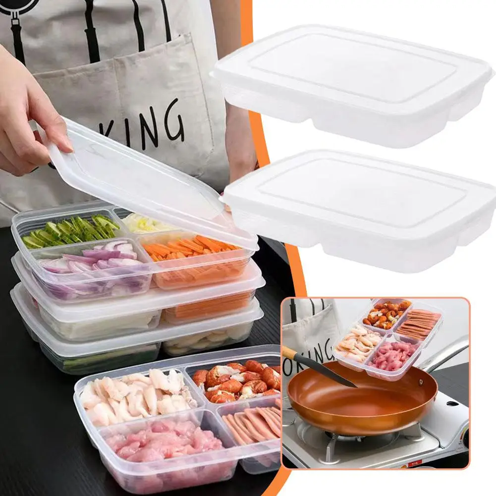 

4 Compartments Food And Fruit Storage Box Portable Transparent Box Refrigerator Tools Preparation Kitchen Preservation Seal D8V3