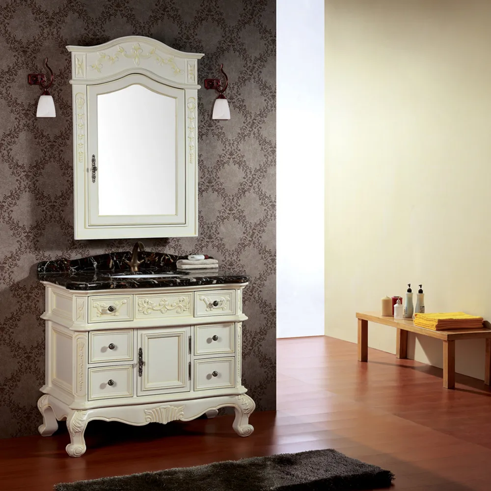 White Bathroom Mirror Vanity Cabinet With Beautiful Carved Design Modern Bathroom Furniture