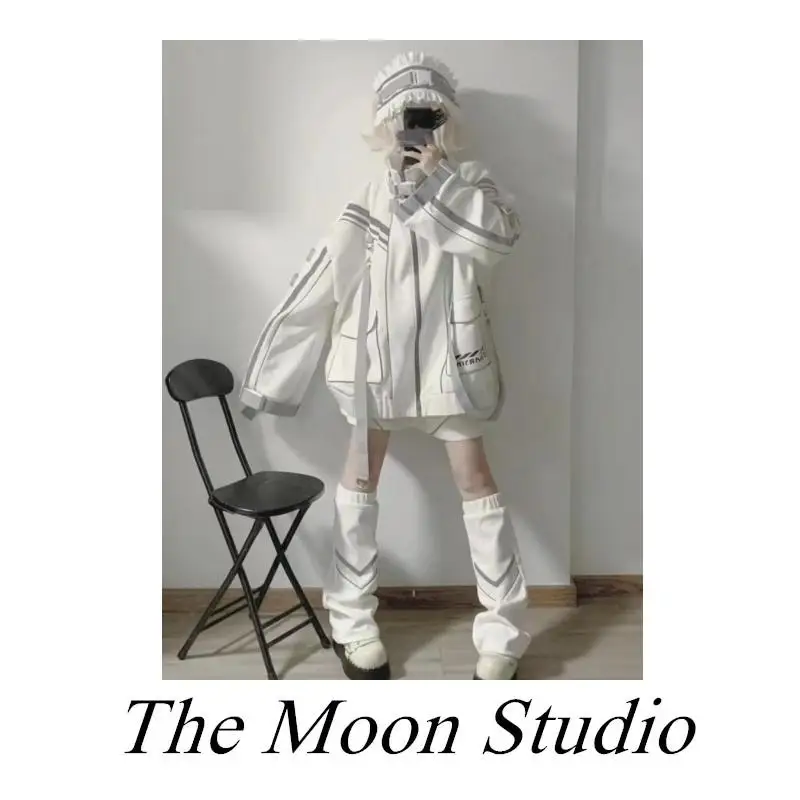 

Millennium Silver Cyber Belted Functionali Jaet Women's Autumn Subculture Punk Open Cardigan Long Sve Zipper Closure