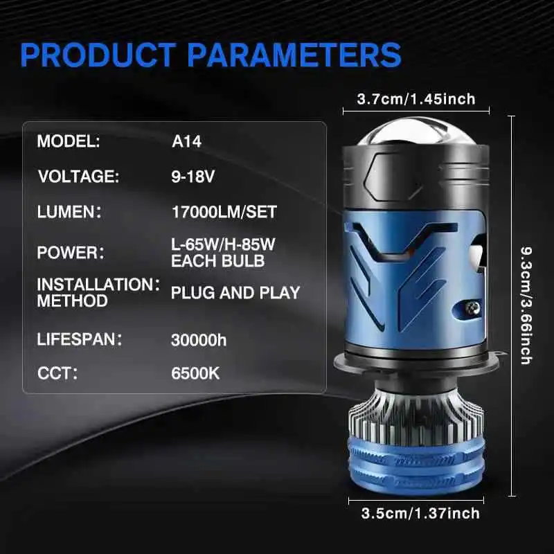 100W M01Y H4 Bi LED Projector Headlight with Halo Single Cup Motorized Lens Direct Beam Fish Eye High Low Car LED Headlamp 12V