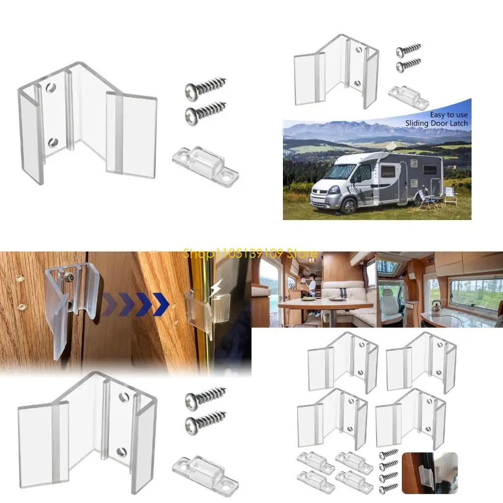 

P5ED Universal Sliding Mirrores Door Latches Secure Travel Lock Easy Install Interior Hardware Sliding Mirrored Door Latches