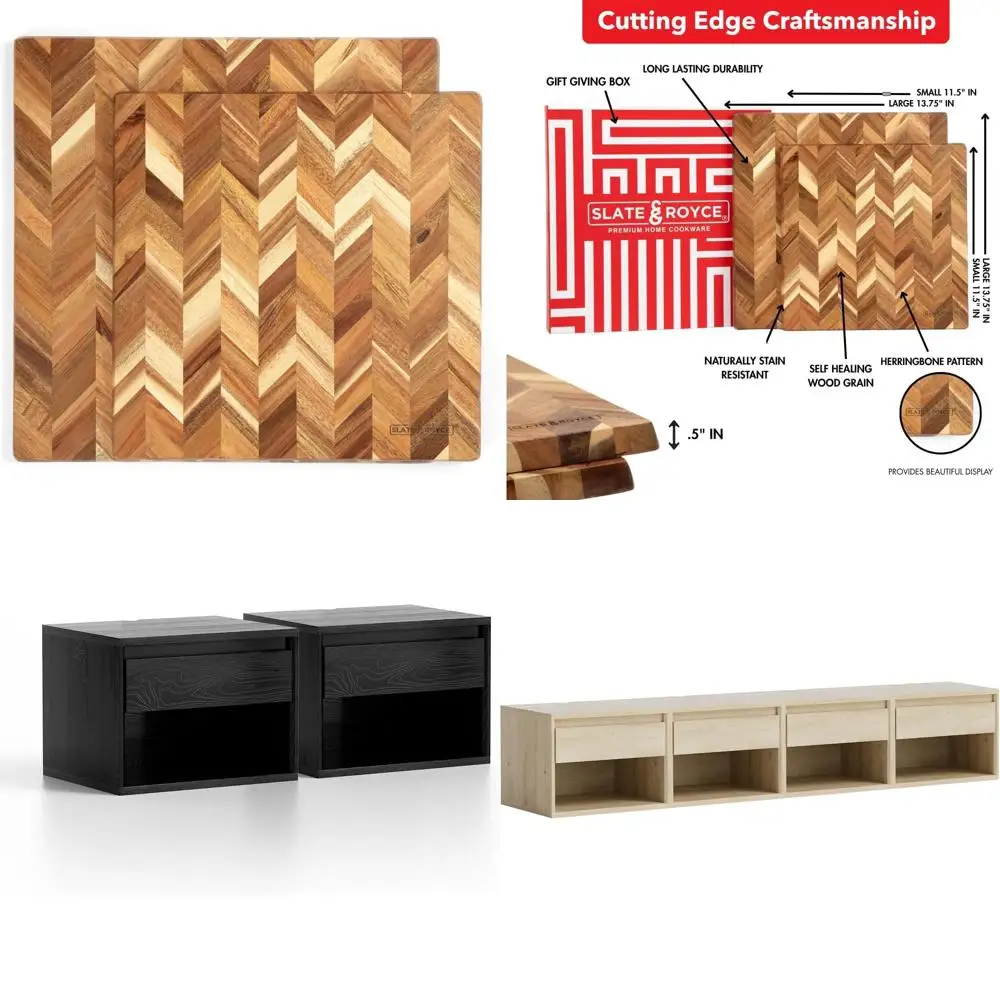 

Acacia Wood Herringbone Cutting Board Set - 2 Piece Kitchen Boards - Large and Small Wooden Boards for Precision Cutting