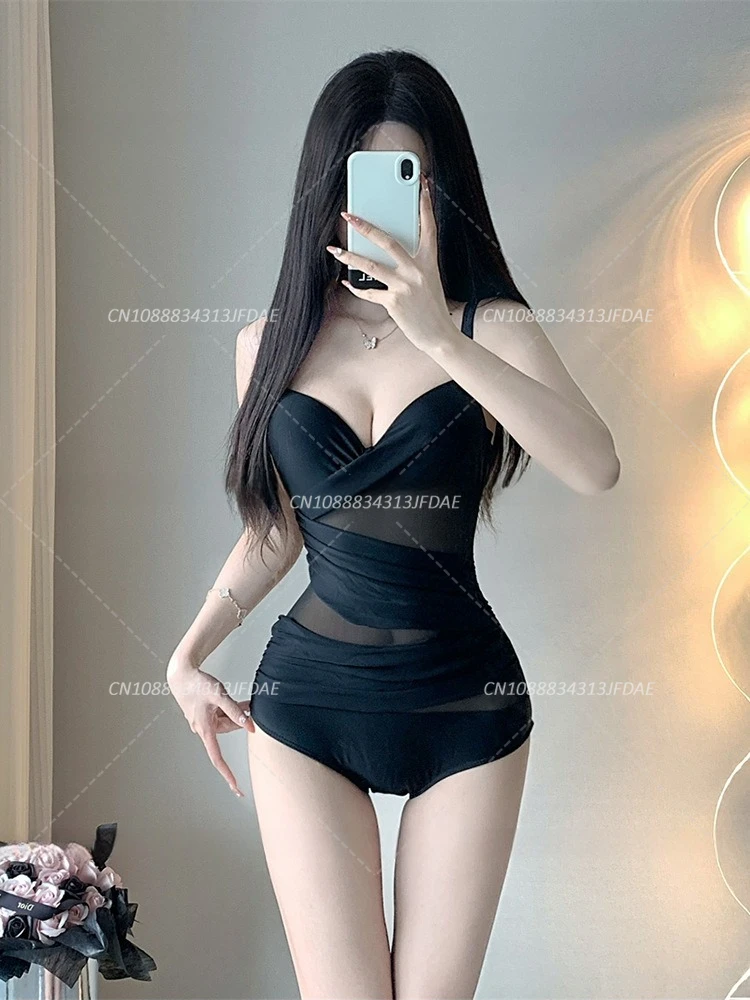 Elegant One-Piece Swimsuit for Women Summer Hot Springs Conservative Personality Retro Belly Covering Slimming Beach Gathered