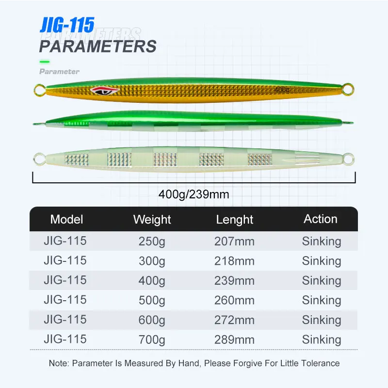 OBSESSION J115 400g 500g 600g 700g Maschere da pesca luminose Esca Deepsea Metallo Jigging Lure Acqua salata Affondamento Glow Metal Jig Lure