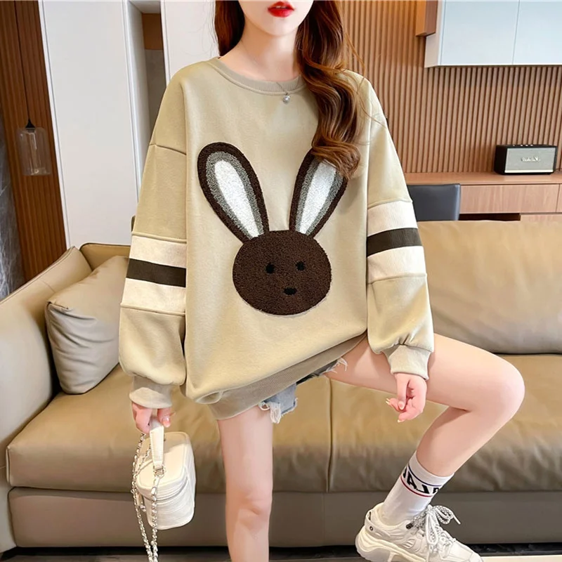 

plus Size 300 Pou Lazy Sle Fce Lined Thiened round Ne Sweatirt Jaet Women Casual Winter Outerwear Comfortable