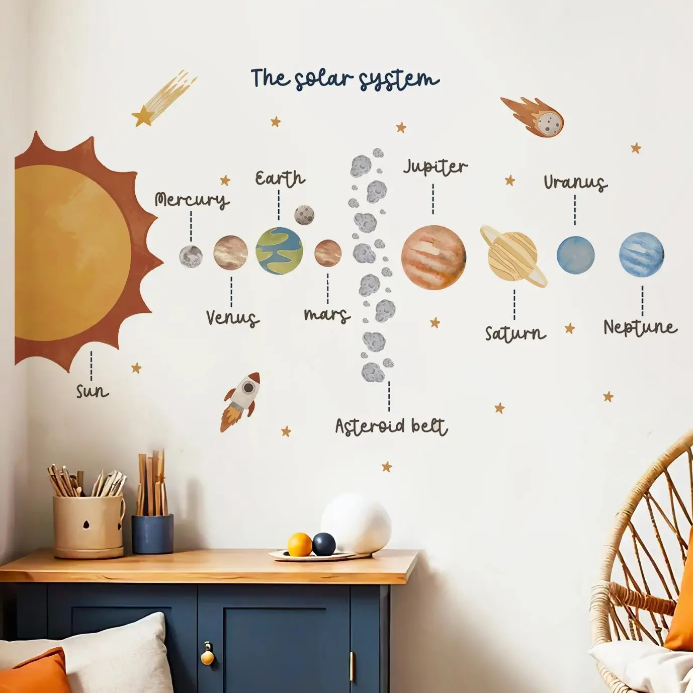 Educational The Solar System Space Wall Sticker Child Room Boys Bedroom Countdown Rocket Playroom Vinyl Decal Living Home Decor