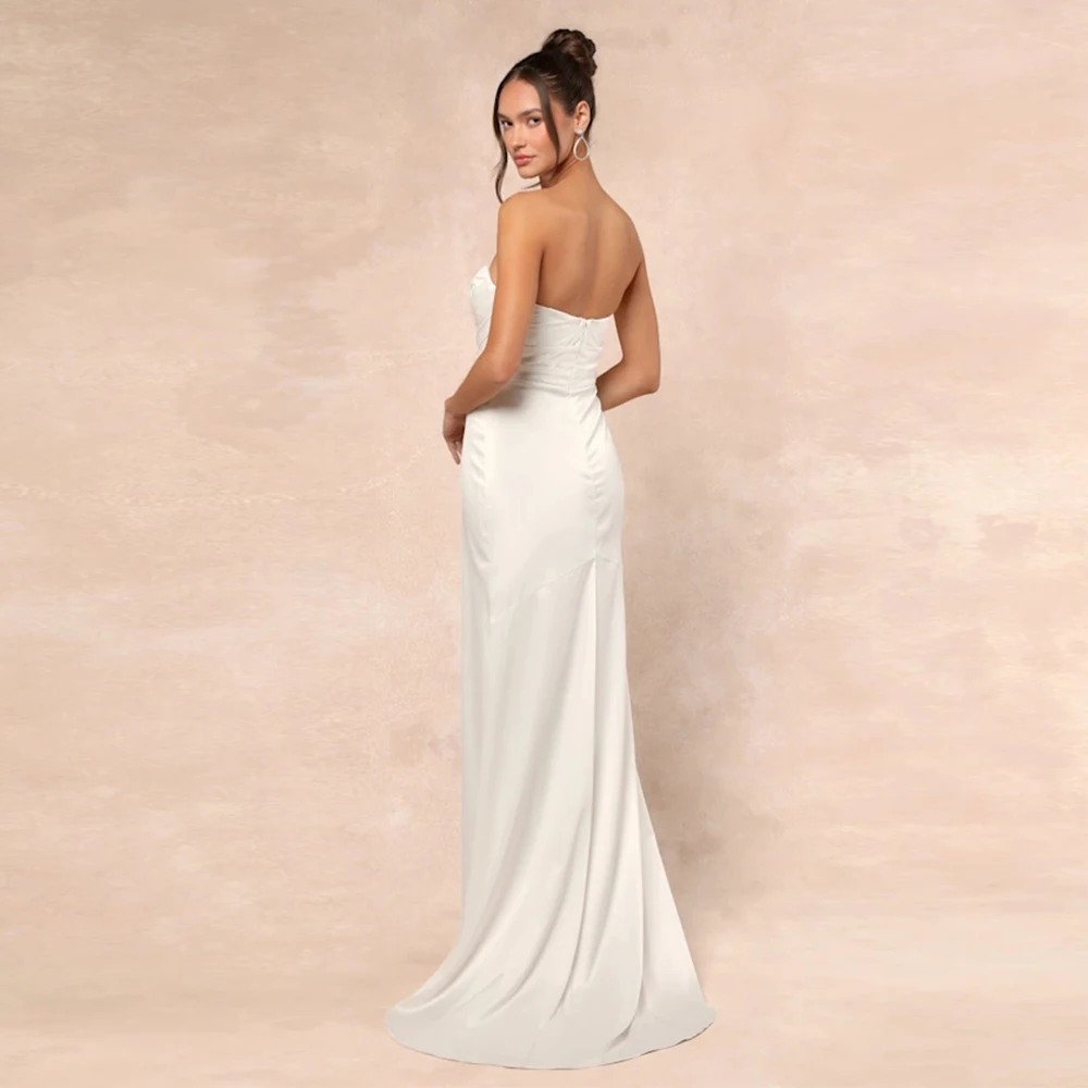 Abiti da sera in raso bianco sexy personalizzati Sweetheart senza maniche vestido deLace Abiti da festa speciali con spacco laterale alto 2025