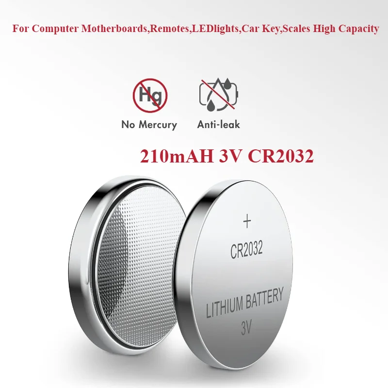 

For Computer Motherboards,Remotes,LEDlights,Car Key,Scales High Capacity 210mAH 3V CR2032 Lithium Button Coin Cell Battery