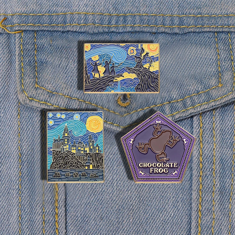 Magic Castle Oil Painting Enamel Pins Cartoon Chocolate Frog Alloy Brooch Badge Trendy Fun Lapel Jewelry Gift For Kids Friends