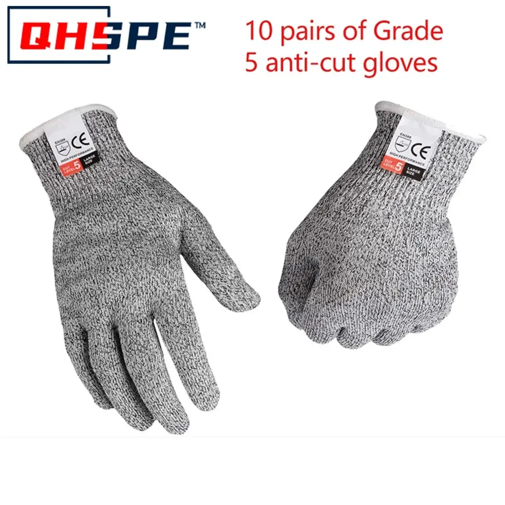 10 Paar Schnittschutzhandschuhe der Güteklasse 5, Küche, HPPE, kratzfestes Glasschneiden, schützt Gärtner sicher