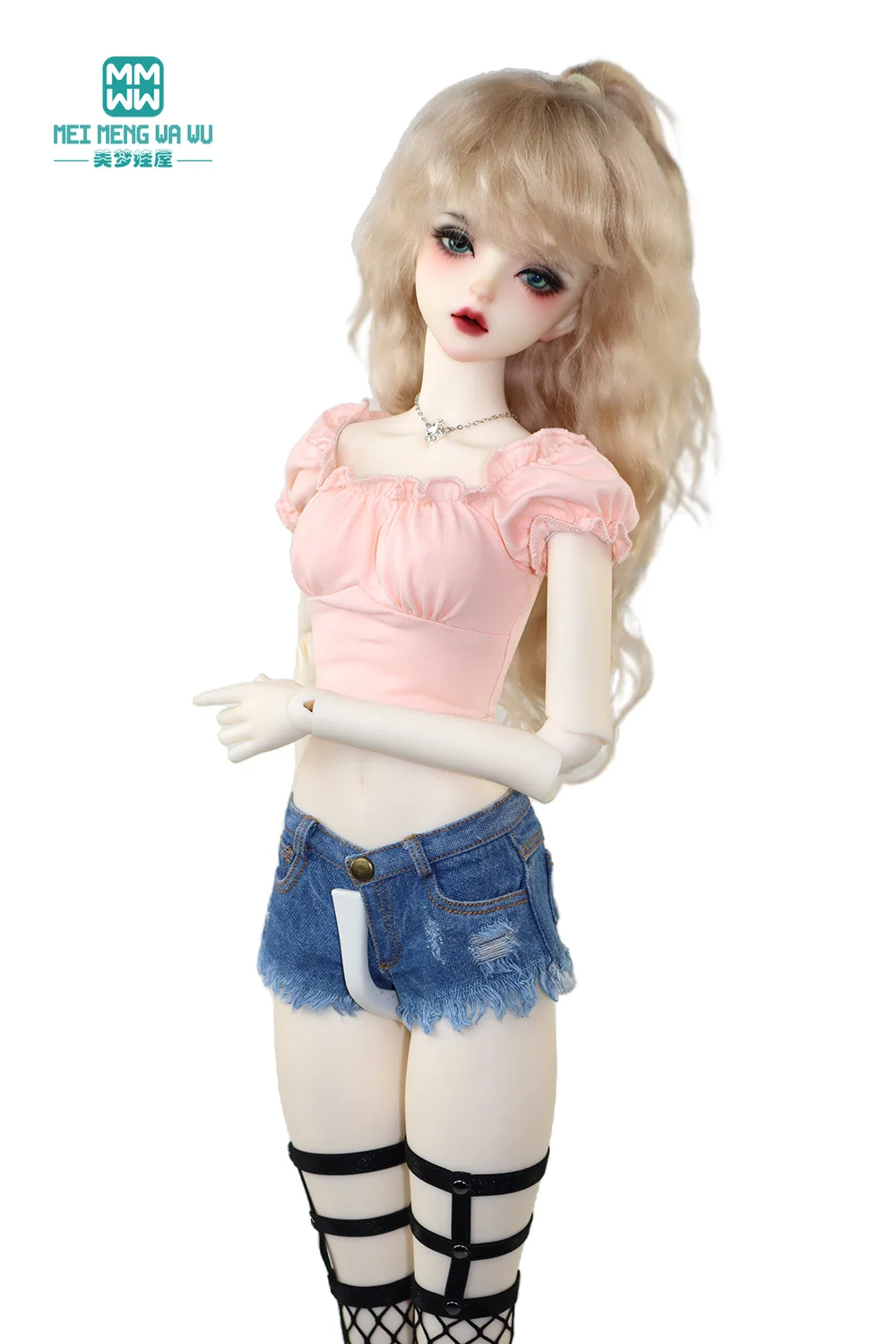 60cm 1/3 BJD Puppenkleidung Mode Low-Rise-Jeansshorts, Hemd Crop Top T-Shirt Spielzeugzubehör Mädchengeschenk – Detail 7