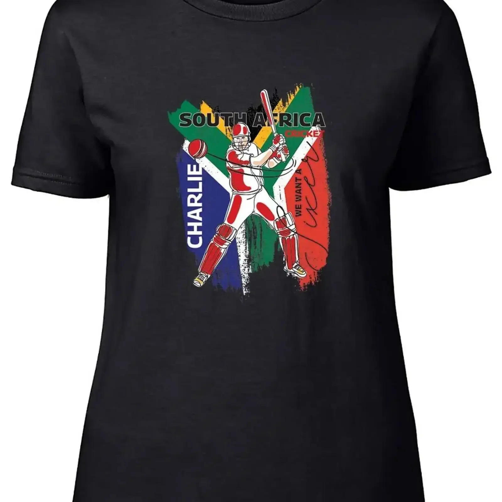 

Personalised South Africa Cricket Fan Women T Shirt Batsman Hitting Six Runs vintage Washed Slightly Soft Stretched homme