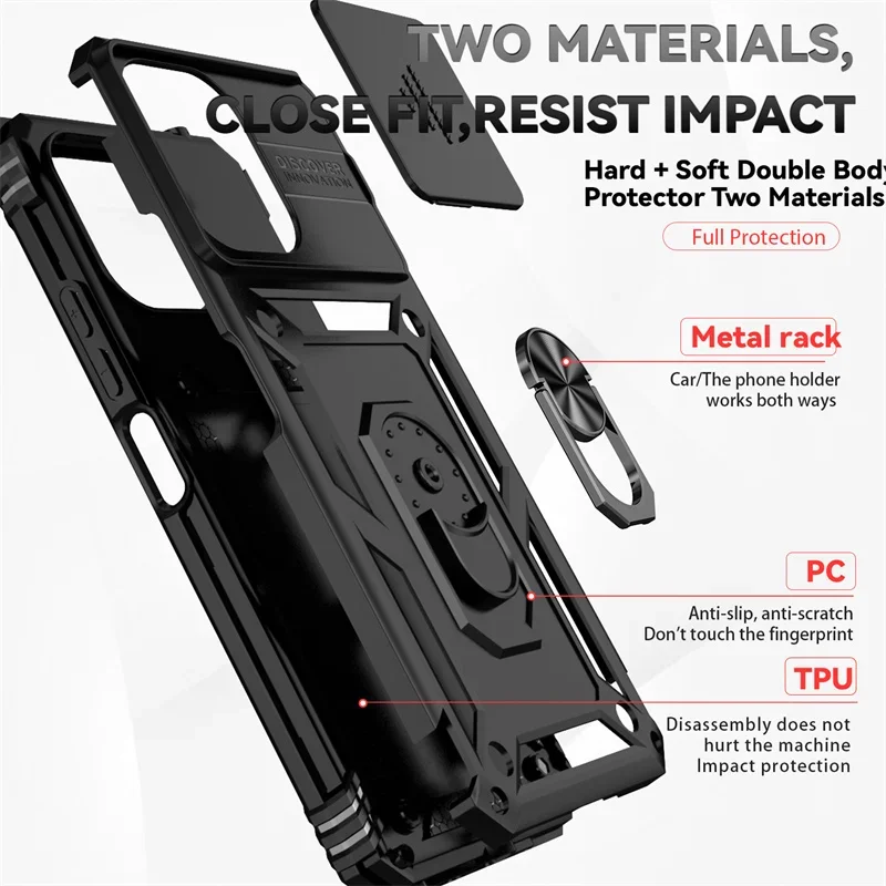 For Xiaomi Redmi 12 4G Case Ring Holder Shockproof Armor Phone Cases For Redmy Redmi 12 Redmi12 4g 2023 Slide Lens Protect Cover