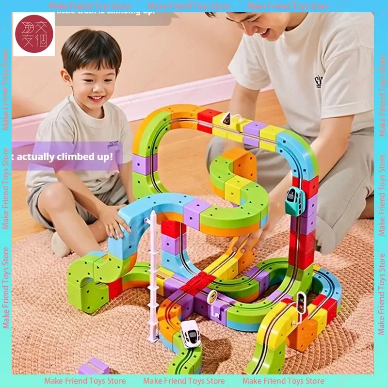 자석 나무 기차 세트 – 교육용 STEM 조립 마법 트랙 철도 장난감 어린이용 무원격 제어 선물 상자 유아용