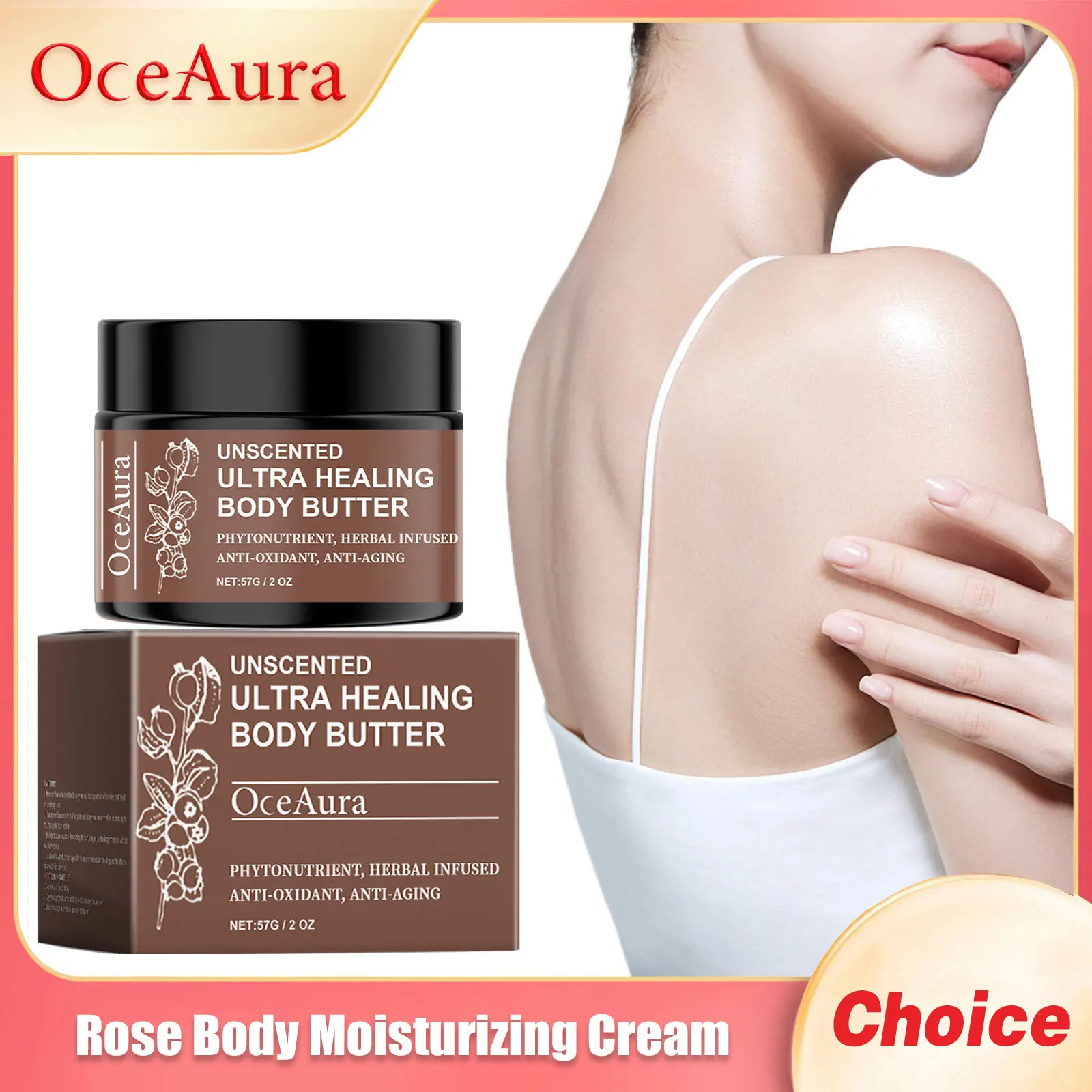 OceAura Rose Body Moisturizing Cream Keep Brightening Deeply Nourish Improve Melanin Reduce Dark Skin Body Smoothing Care Lotion