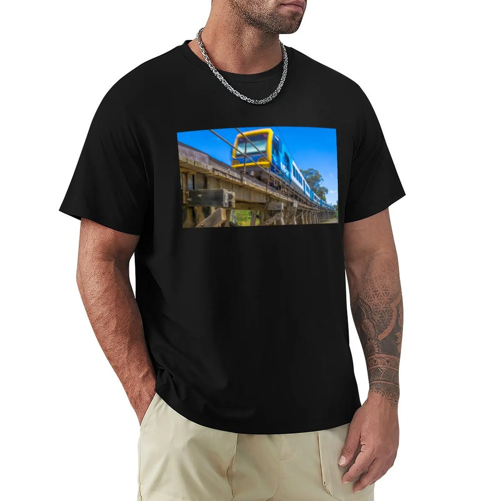 Melbourne Metro Train on Trestle Bridge - Eltham, Victoria T-Shirt Work Daily Short Sleeve Top