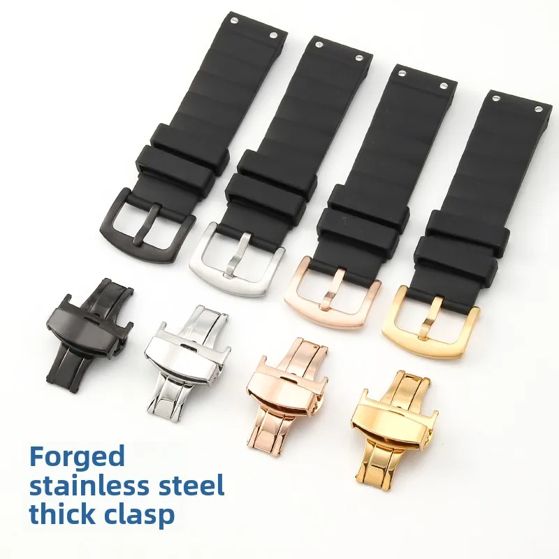 สําหรับ Cartier Santos Sandoz Sweatproof นาฬิกายางซิลิโคนวัสดุเสริมเหล็กหัวเข็มขัด 22 มม.การออกแบบสายหนา