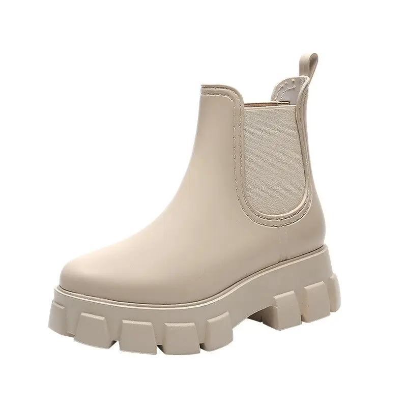 Waterproof Chelsea Boots Women's Fashion Rain Shoes Ladies Low Heel Rainshoes Woman Platform Ankle Boot Female Booties Galoshes