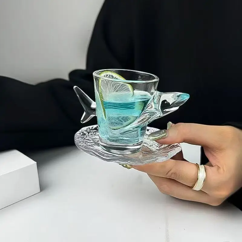 50ML Shot Glass For Whiskey Liquor Vodka Animal Shark Turtle Polar Bear 3D Relief Glass Cup With Saucer