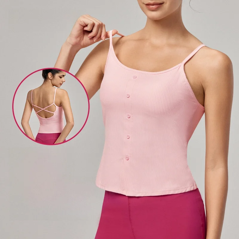 

Women's Thin Shoulder Strap Yoga Vest Slim Fitness Back Sling Bra with Chest Pad Advanced Sensation Beauty Summer Clothing