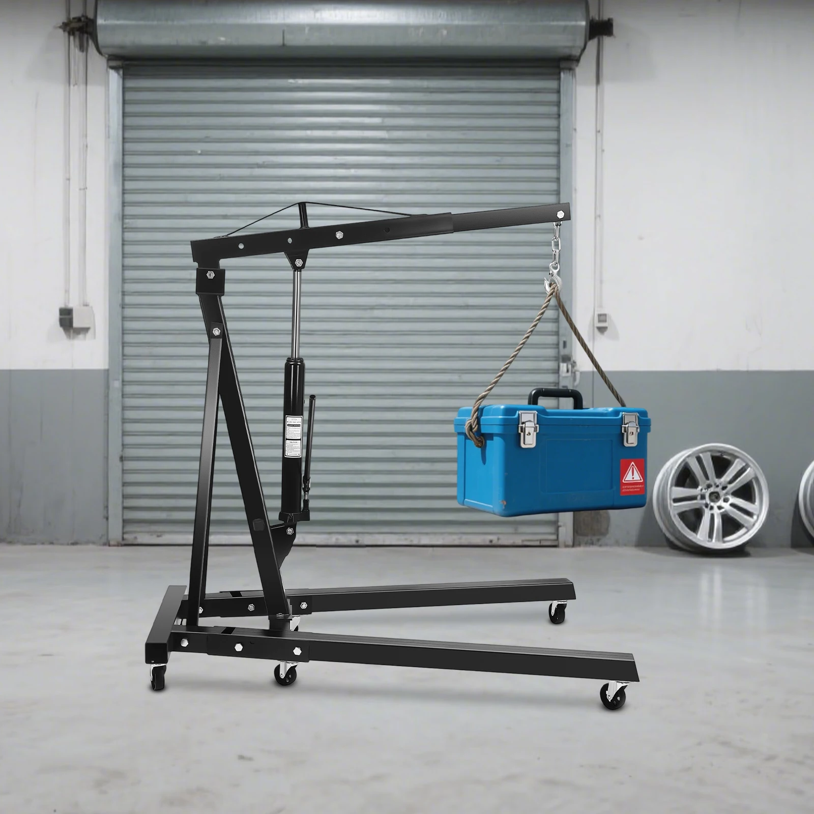 2 Ton Carbon Steel Folding Engine Hoist Crane Hoist Lift Hydraulic Powered Crane Hoist Lift Adjustable Lifting Height Black