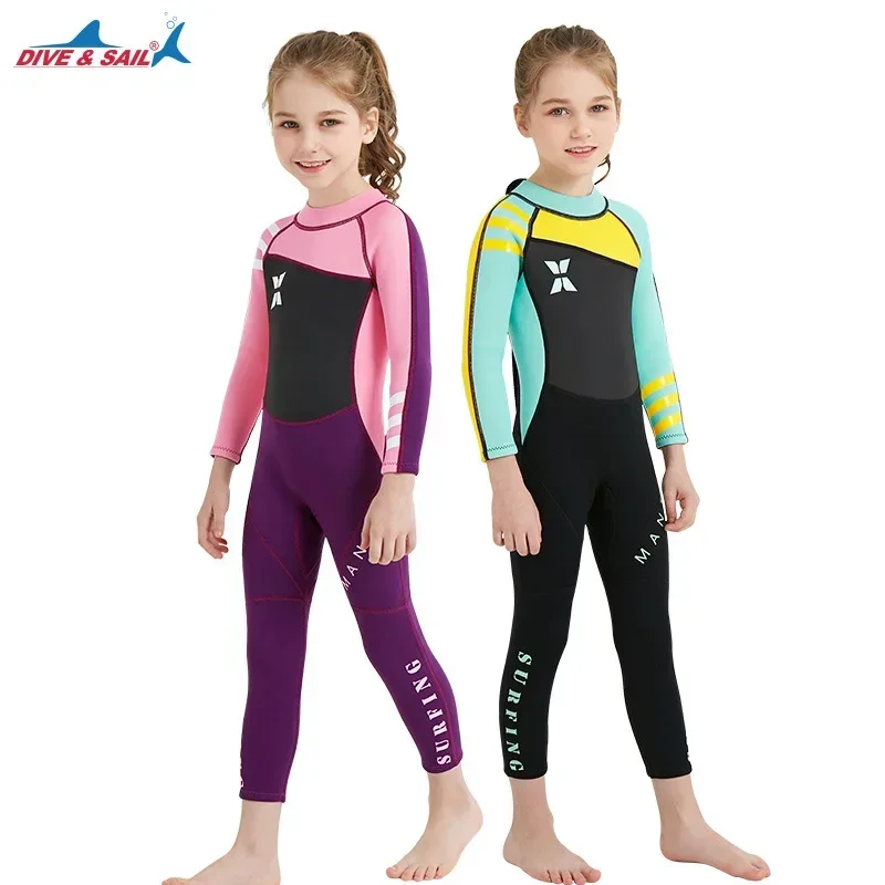 2.5MM Neoprene Cute Girl Thermal Wetsuits Children Full Body Diving Suits Surf Swimwear Sunscreen Keep Warm Clothing